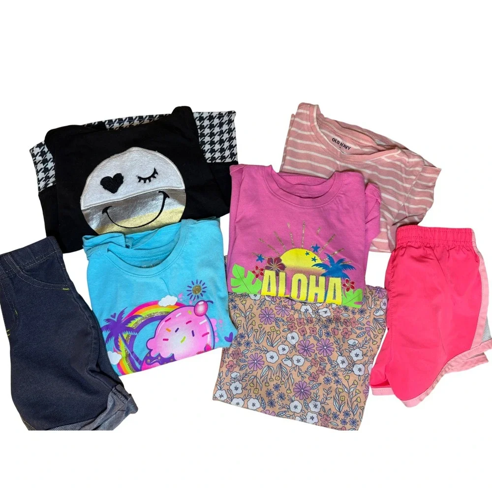 Girls Clothes Lot 4T Old Navy Cat & Jack Floral Aloha Striped Shorts 7pc Bundle